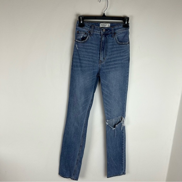 Abercrombie & Fitch 90s Slim Straight High Rise Jeans Size 24 / 00 Medium Wash - Picture 2 of 7